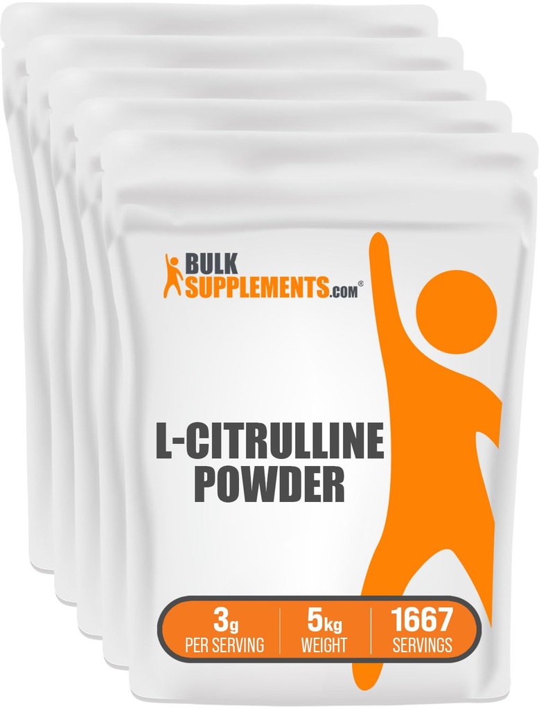 BulkSuplementos.com L-Citrulina em pó - Suplemento de Citrulina, Suplemento de Óxido Nítrico - Sem sabor e Glúten Grátis - 3g por Servões, 1 kg (Pacote de 5) (11 lbs)