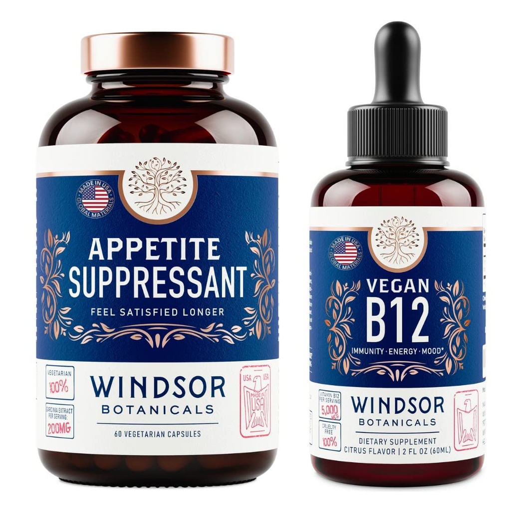 BOTÂNICAS WINDSOR Apetite Supressor para perda de peso e Vegan B12 pacote líquido