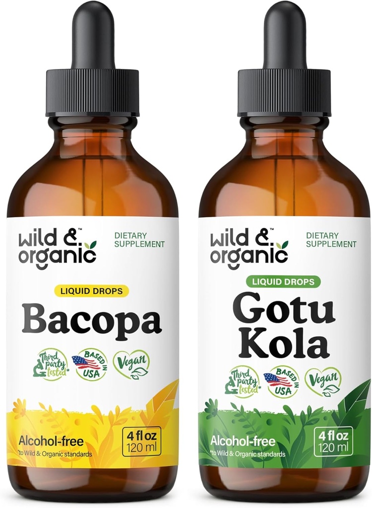 Tintura Bacopa Selvagem e Orgânica 4 fl oz & Gotu Kola Tintura 4 fl oz
