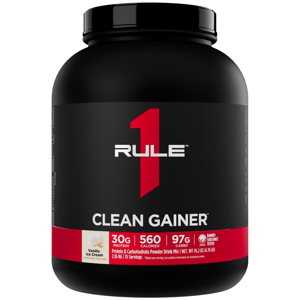 Regra 1 Gainer Limpo - Fórmula de ganho de Lean de alta proteína com 560 calorias, 30g de proteína de espectro completo, mais de 90g de carboidratos, abaixo de 6g de gordura (15 Servings, Vanilla Ice Crème)