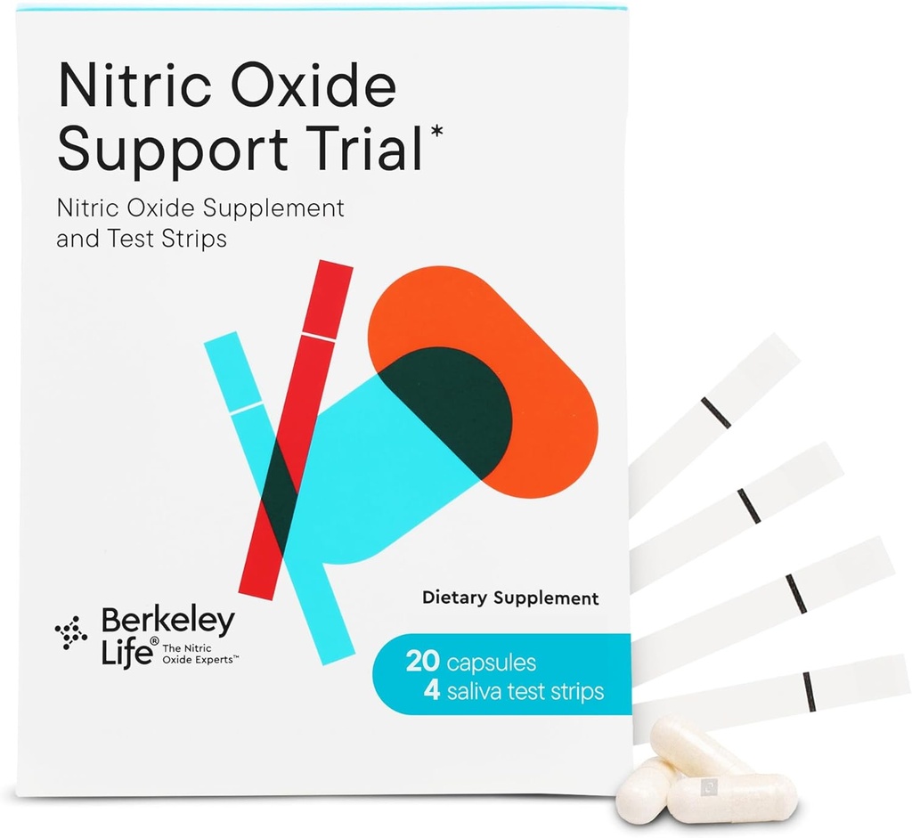 Berkeley Life Professional - Booster de óxido nítrico e tiras de teste - cápsulas de 20 dias e 4 tiras de teste - pacote de teste