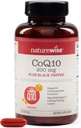 NaturezaWise CoQ10 200mg + Black Pepper Softgels - Coenzima de alta absorção Q10 + Pimenta preta - Antioxidante para a saúde do coração + Energia Celular - Vegan, Não-GMO, Gluten-Free - 90 Contagem[90-Dia de Abastecimento]