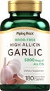Pílulas de alho sem cheiro de rocha de pipeamento com alta alícino, 180 Caplets, Odor Free, Vegetarian, Non-GMO, Gluten Free