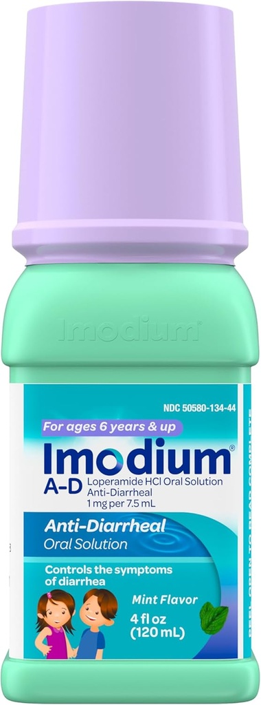 Imodium A-D Medicina Líquida Antidiarreica Infantil com Loperamida HCl, Solução Oral para Diarréia Tratamento de Sintomas e Controle para Crianças Idades 6+, Mint Flavor, 4 fl. oz
