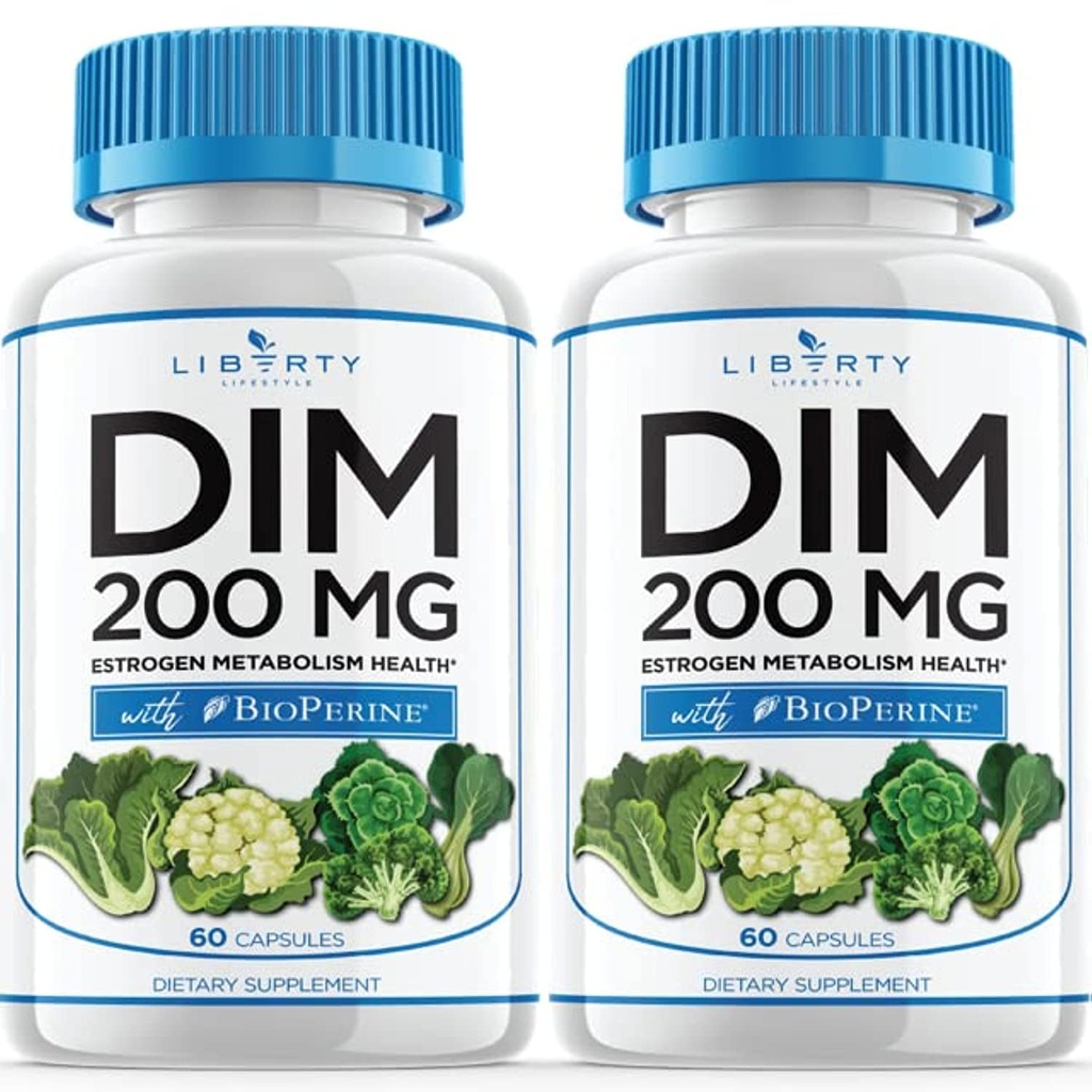 DIM Suplemento 200mg - DIM Diindolilmetano Plus BioPerine - Estrogênio Equilíbrio, Alívio Hormona Menopausa, Tratamento Acne, Vegan - 120 Contagem