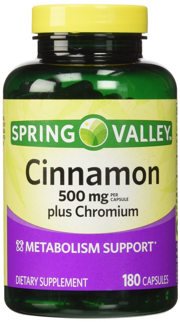 Spring Valley - Canela 500mg Plus Chromium, Pacote Twin, 2 frascos de 180 cápsulas