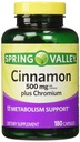 Spring Valley - Canela 500mg Plus Chromium, Pacote Twin, 2 frascos de 180 cápsulas