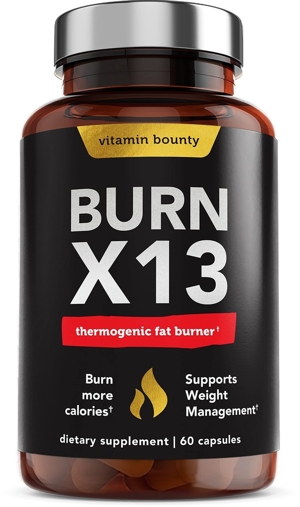 Vitamina Bounty Advanced Thermogenic Fat Burner for Men & Women - Burn X13 Weight Loss Supplement with 13 Powerful Ingredients - Metabolism Booster, Energy & Appetite Control - 60 Cápsulas