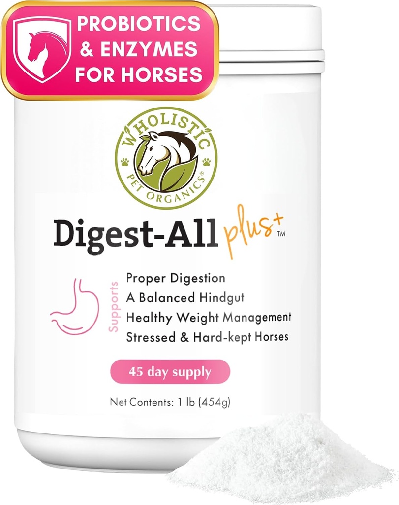 Orgânicos Wholistic Animais de estimação Digest-All Plus: Cavalo Probióticos Pó - 1 Lb - Equino Probióticos e Prebióticos com Enzimas Digestivas - Equine Digestive Supplements for Gas, Obstipation and Gut Health