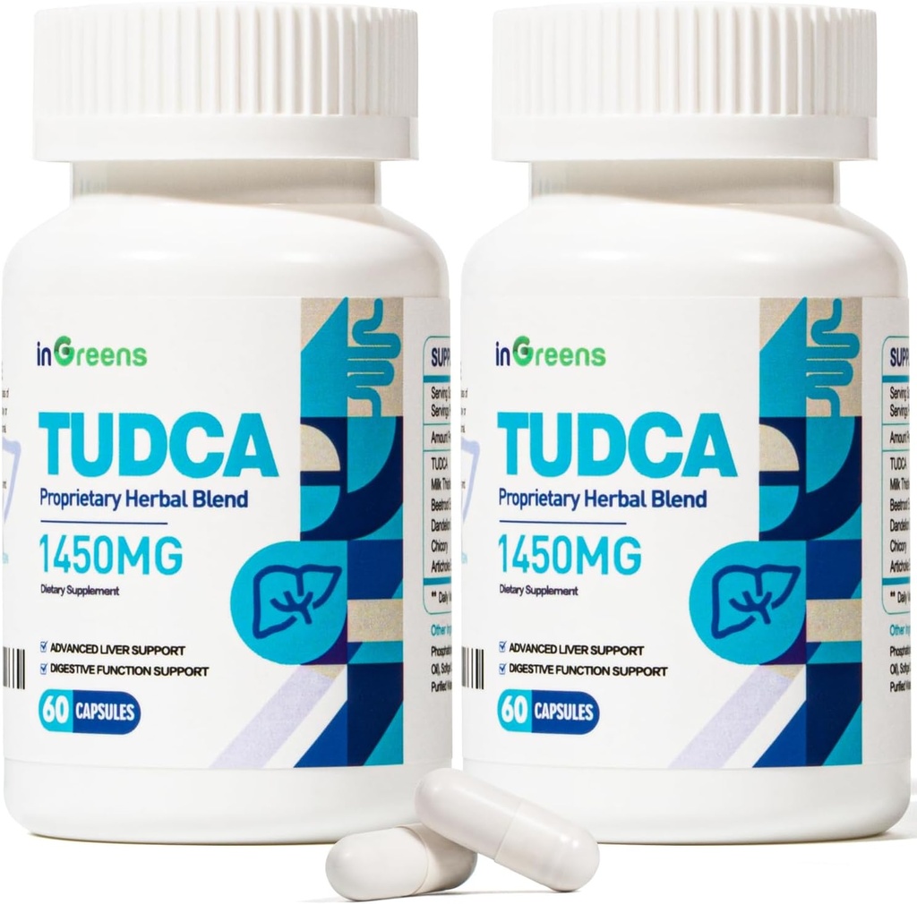 1450MG TUDCA suplemento de fígado, sales Bile Suplemento de suporte de fígado complexo, saúde do fígado para fígado limpar detox e reparo, 60 Cápsulas