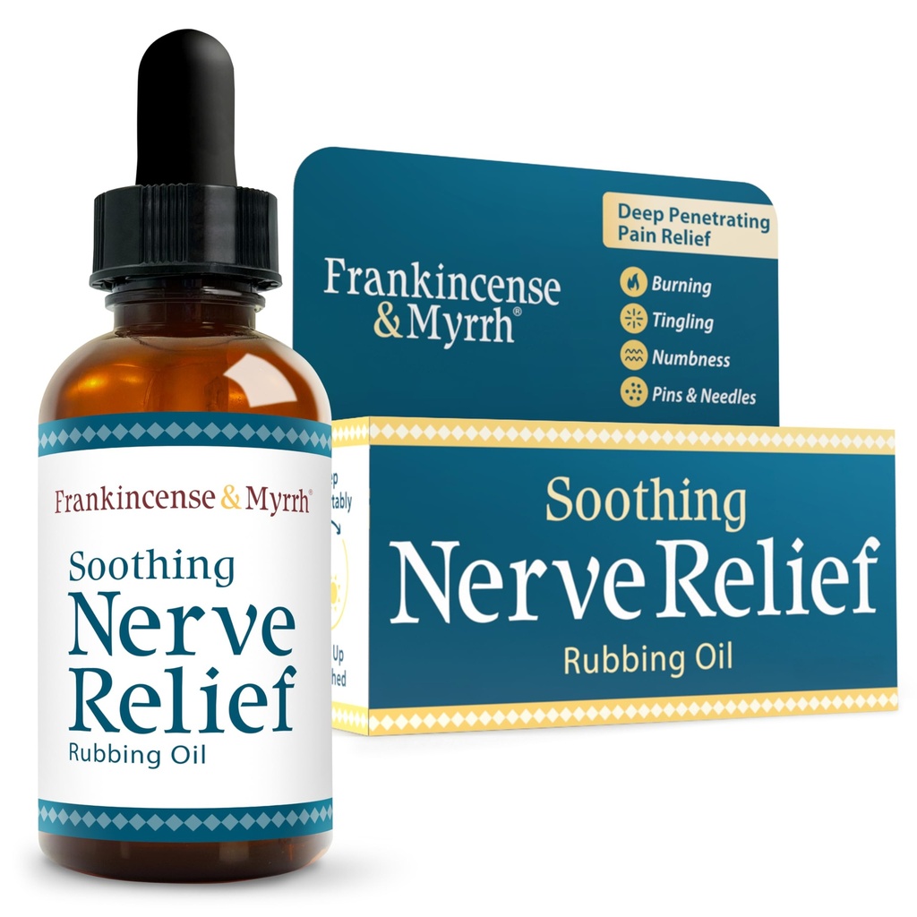 Frankincense & Myrrh Aliviando Nerve Óleo de Rubbing, Neuropatia alívio da dor para mãos e pés - com Menthol e Frankincense Óleos Essenciais, 2 Fl. Oz. força máxima para o pé