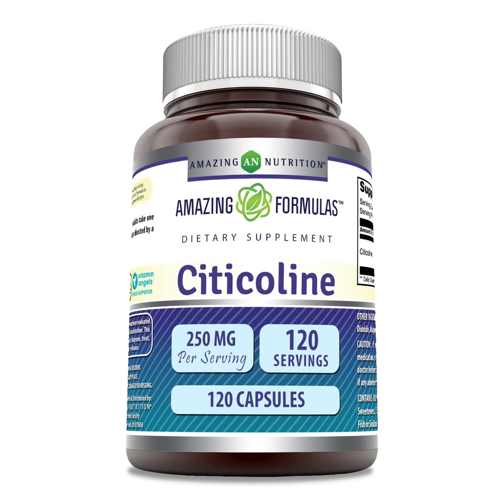 Fórmulas surpreendentes Citicoline 250 mg □ Cápsulas Suplemento □ Não-GMO □ Gluten Free □ Made in USA (120 Count)