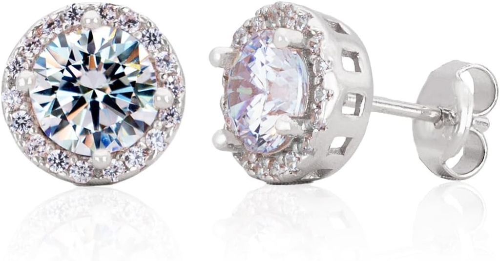 Sterling prata artesanal Zircon Gemstone Halo 9 milímetros Stud Brincos