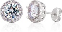 Sterling prata artesanal Zircon Gemstone Halo 9 milímetros Stud Brincos