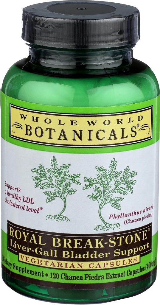 Botânicas do mundo inteiro Royal Chanca Piedra (Break-Stone) Suporte de bexiga de fígado Gall - 400 mg - 120 Cápsulas Vegetarianas