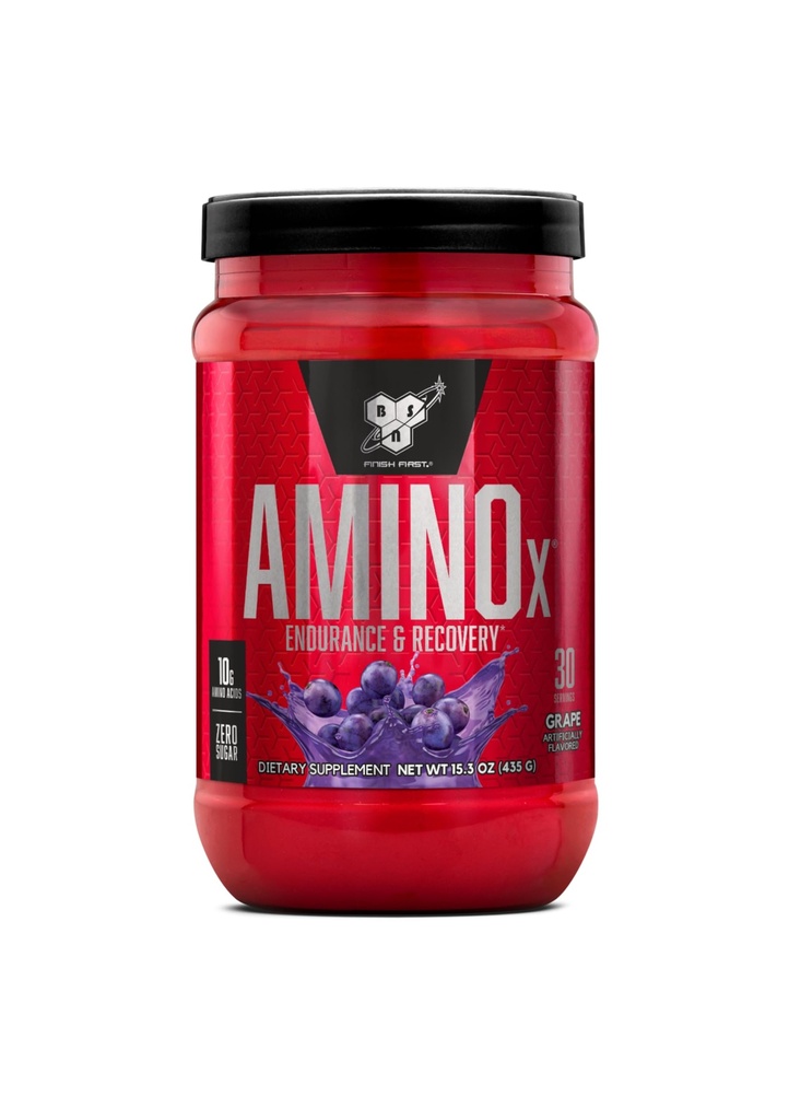 BSN Amino X Muscle Recovery & Endurance Powder com BCAAs, 10 gramas de aminoácidos, Keto Friendly, Cafeína Livre, Suporte Endurance, Zero Açúcar, Uva, 30 porções (Packaging May Vary)