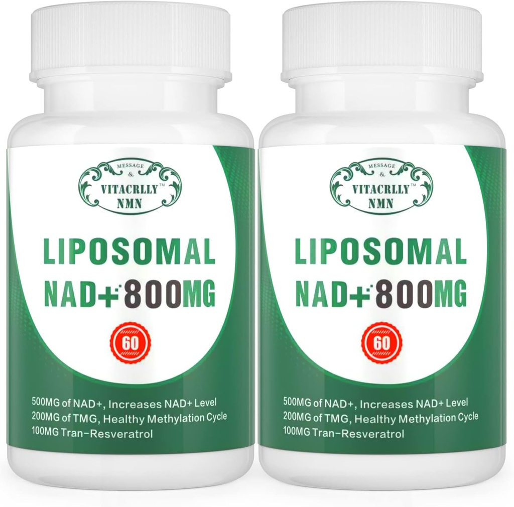NAD+ Suplemento Lipossômico NAD+ Plus 800MG Nicotinamida Riboside Alternativa para Energia Celular, Envelhecimento Saudável e Reparação Músculo 120 Cápsulas (Pacote de 2)