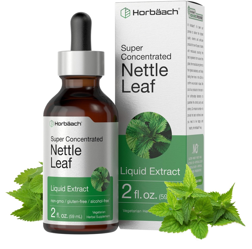 Horbäach Nettle Leaf Extract Drops 2 fl oz Livre de Álcool Suplemento Líquido Vegetariano Não-GMO, Tintura sem glúten
