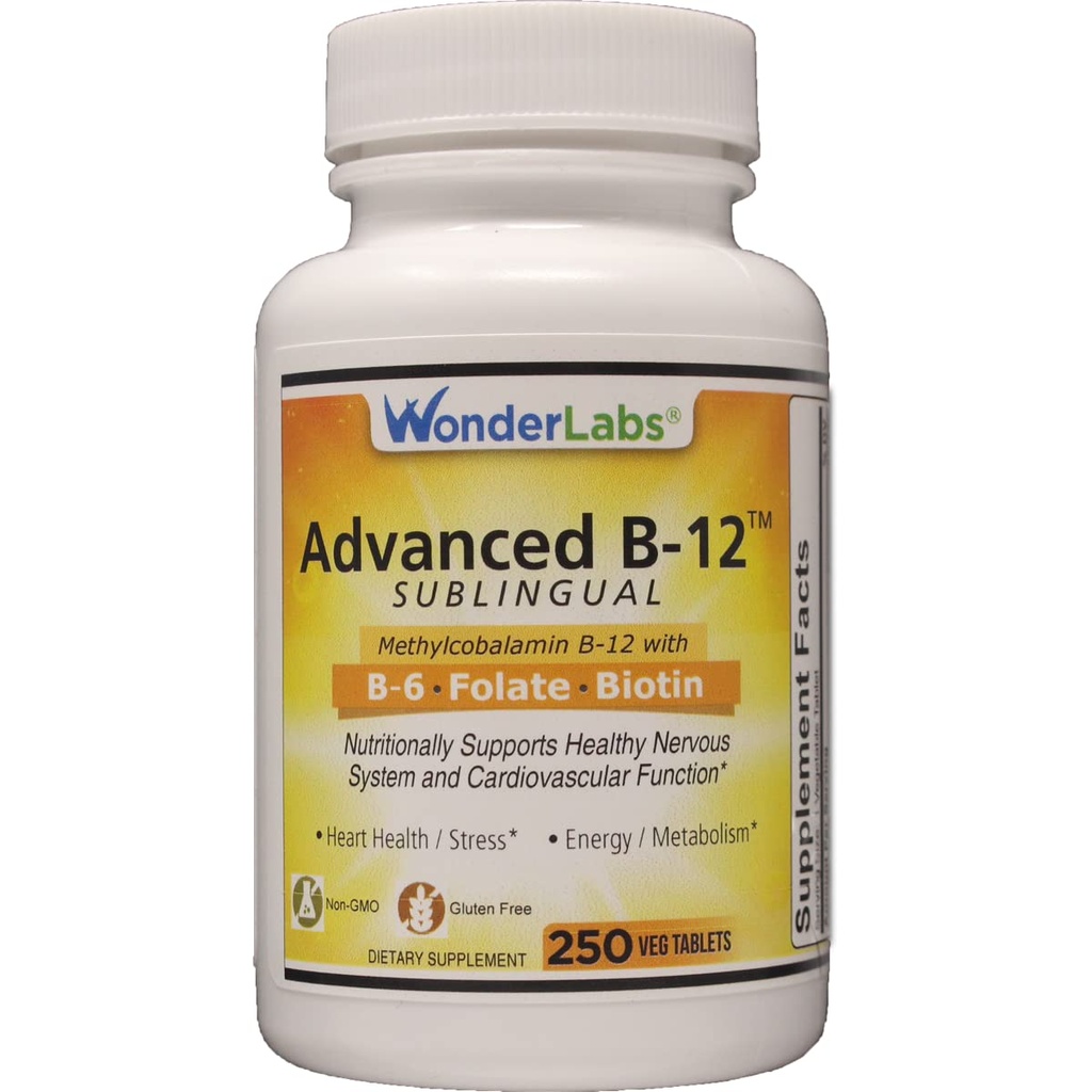 Laboratórios de Maravilha Vitamina B12 Sublingual (1000 mcg), B6 (5mg), Ácido Fólico(400 mcg) e Biotina (25mcg) - Formulado com Metilcobalamina Vitamina B-12 (250 comprimidos)