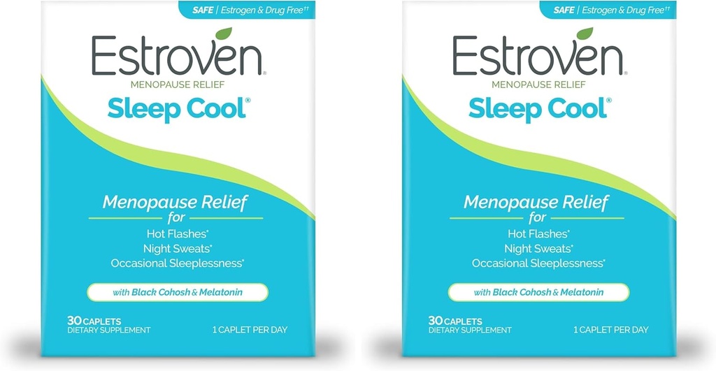 Sono Estroven fresco para alívio da menopausa, 30 Ct, suplemento de apoio ao sono com ingredientes clinicamente comprovados para aliviar sintomas de menopausa mais suores noturnos e alívio de flash quente, sem drogas e sem glúten