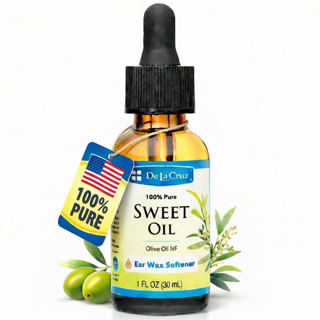 De La Cruz Removedor de cera de ouvido e amaciador de cera de ouvido, óleo doce 100% puro para orelhas, óleo de ouvido suave e natural - 1 Fl OZ