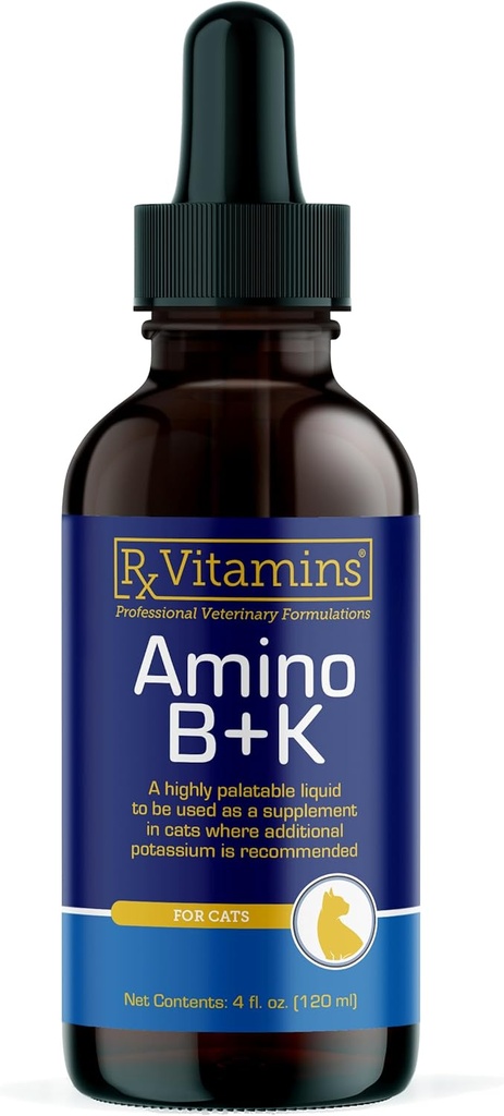 Rx Vitaminas Amino B+K - Cat Vitamina B & Potássio Suplemento para Gatos - com Aminoácidos Taurina & Lisina - Aids em Suporte Rim Gato e Imune Suporte para Gatos - Fígado & Bacon 4oz