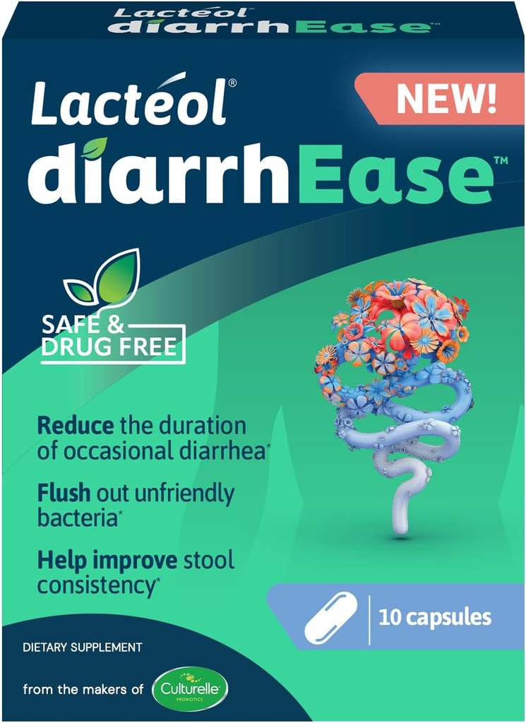 DiarrhEase- uma estirpe pósbiótica segura, livre de drogas e clinicamente testada que ajuda a acalmar a tensão digestiva ocasional e encurta a duração da diarreia ocasional, 10 Conde