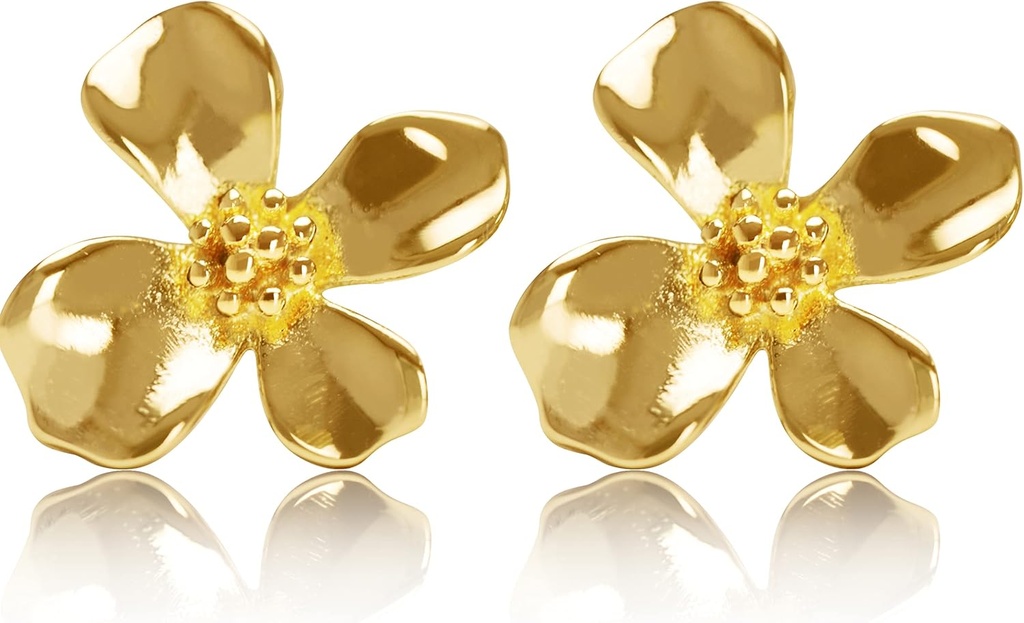 14K ouro banhado 925 Sterling prata flor Lily Stud brincos