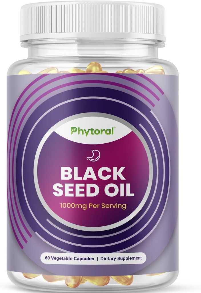 Phytoral Premium Black Seed Oil Cápsulas - Nigella Sativa Black Seed Oil Pills para Digestive Health Imune Support e suplemento antioxidante do reforço do cérebro - Full Spectrum Cumin Cápsulas