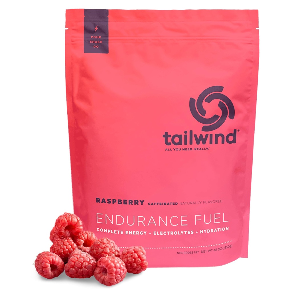 Combustível de resistência nutricional Tailwind, carboidratado & eletrolítico esportes bebida mistura em pó, Gluten-Free, Vegan, Raspberry Buzz, 50 Servings (Cafeinado)