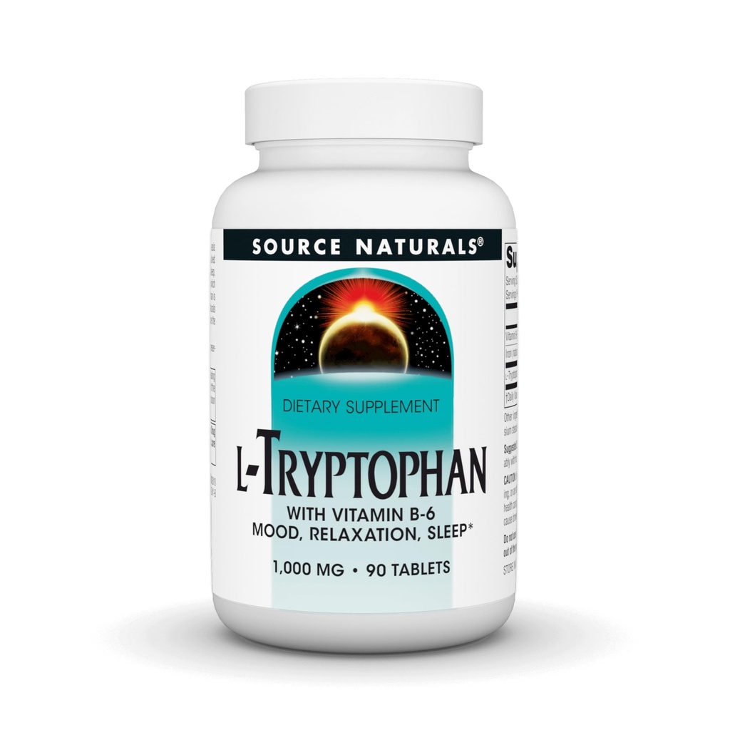 Fonte Naturals L-Triptofano com Vitamina B-6 Suporte Mood, Relaxação e Sono -1000 mg - 90 Comprimidos
