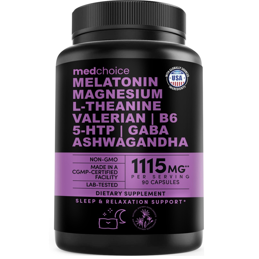 Cápsulas Sono 12-em-1 Melatonina - Ajudas naturais ao sono para adultos com 5mg de melatonina e 500mg de magnésio, Ajuda ao sono com Ashwagandha, L Theanina, Raiz Valeriana, GABA, 5-HTP (90ct, Pack of 1)
