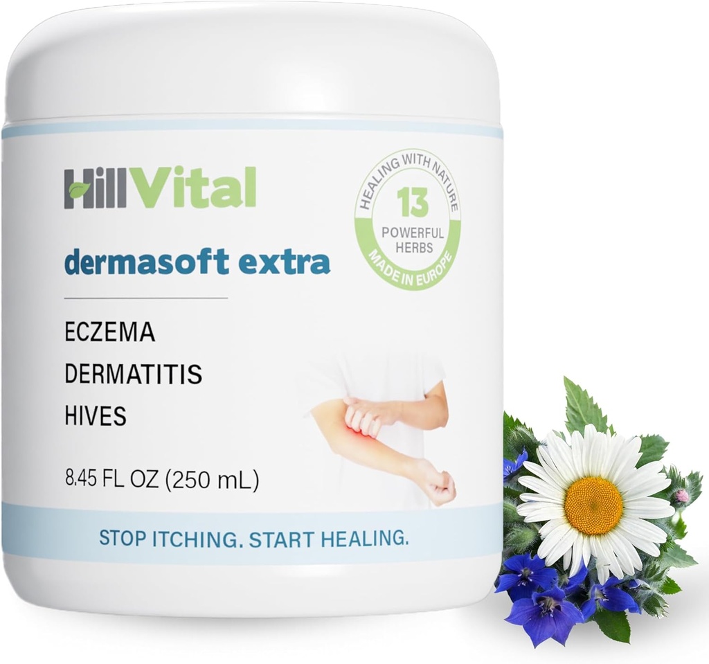 HillVital Eczema Creme para Crianças - Hidratante Hidratante Hidratante para Adultos, Herbal Baby Eczema Alivio, Itch Relief Hives Tratamento, Anti Itch Lotion e Seborreic Dermatitis Balm 8.5 fl oz