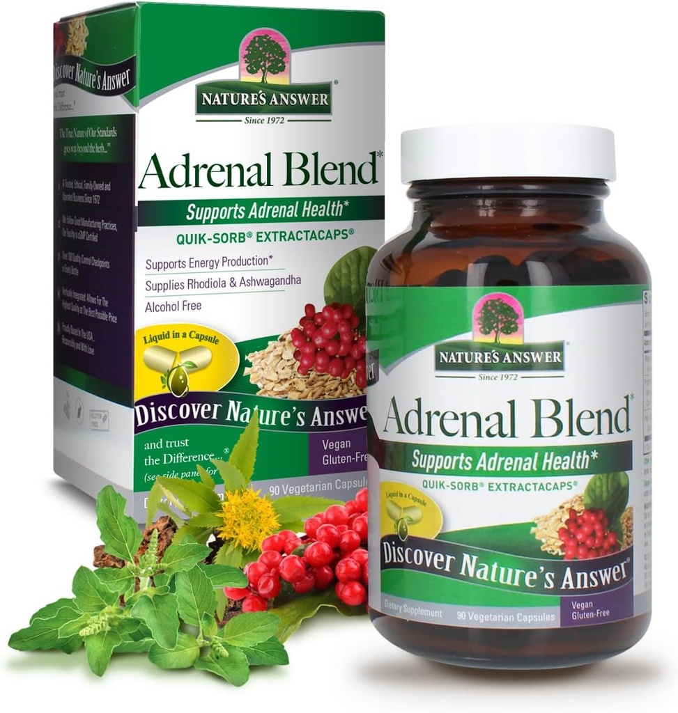 Resposta da natureza Extracaps Adrenal Mistura Stress Away Vegetarian 90 Cápsulas Vegan Vegetarianos Combinação de ervas Suplemento dietético Sem danos