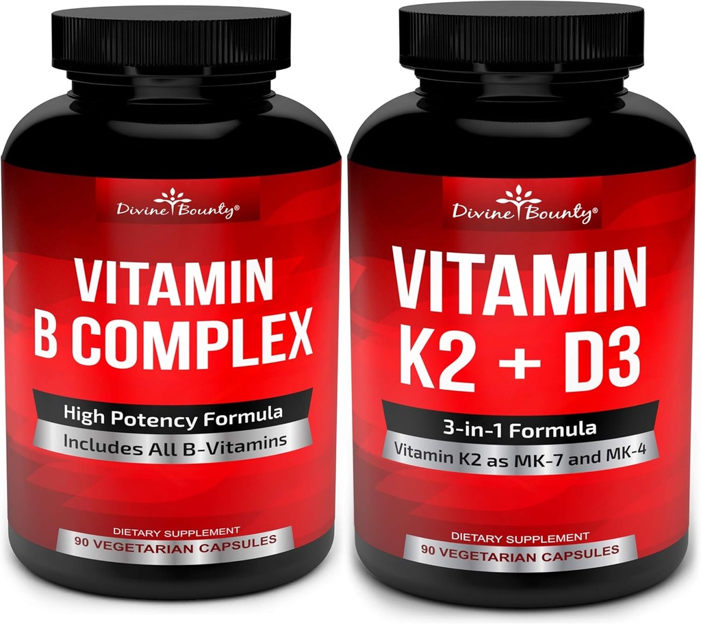 Divino recompensa super B vitaminas complexas e vitamina K2 com pacote D3