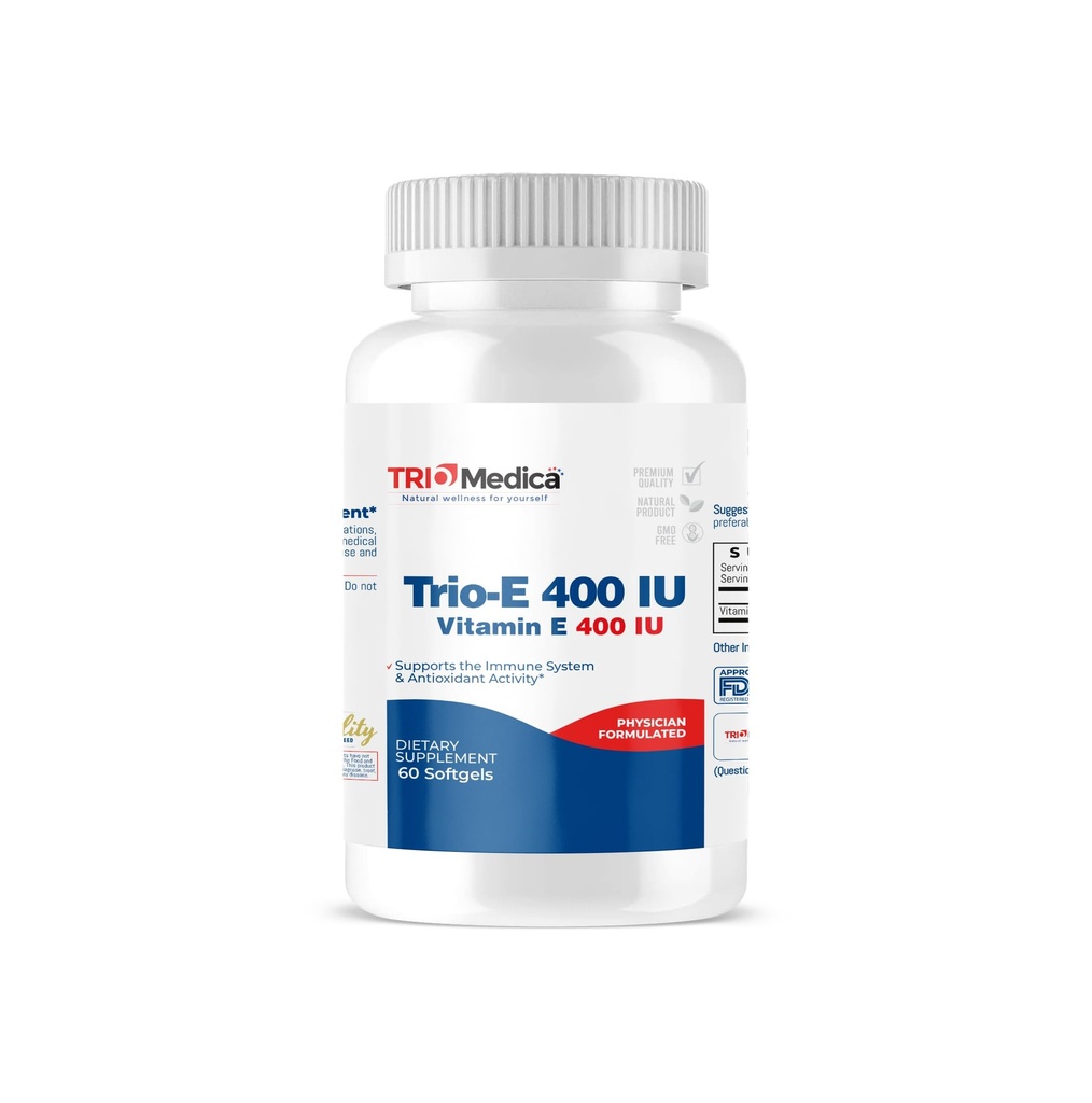 Trio-E 400 UI Vitamina E (400 UI) dl-Alpha, Suplemento dietético para a saúde antioxidante e sistema imunitário, 60 Softgels