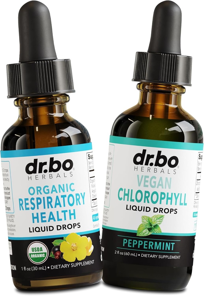 Pulmão Detox Respiratório Drops & Chlorophyll Liquid - Suplementos Respiratórios Orgânicos Herbal Lung Cleanse Mullein para Pulmões Suporte Bronquial - Chlorophyll Drops Odor Cleanse Desodorizante Interno