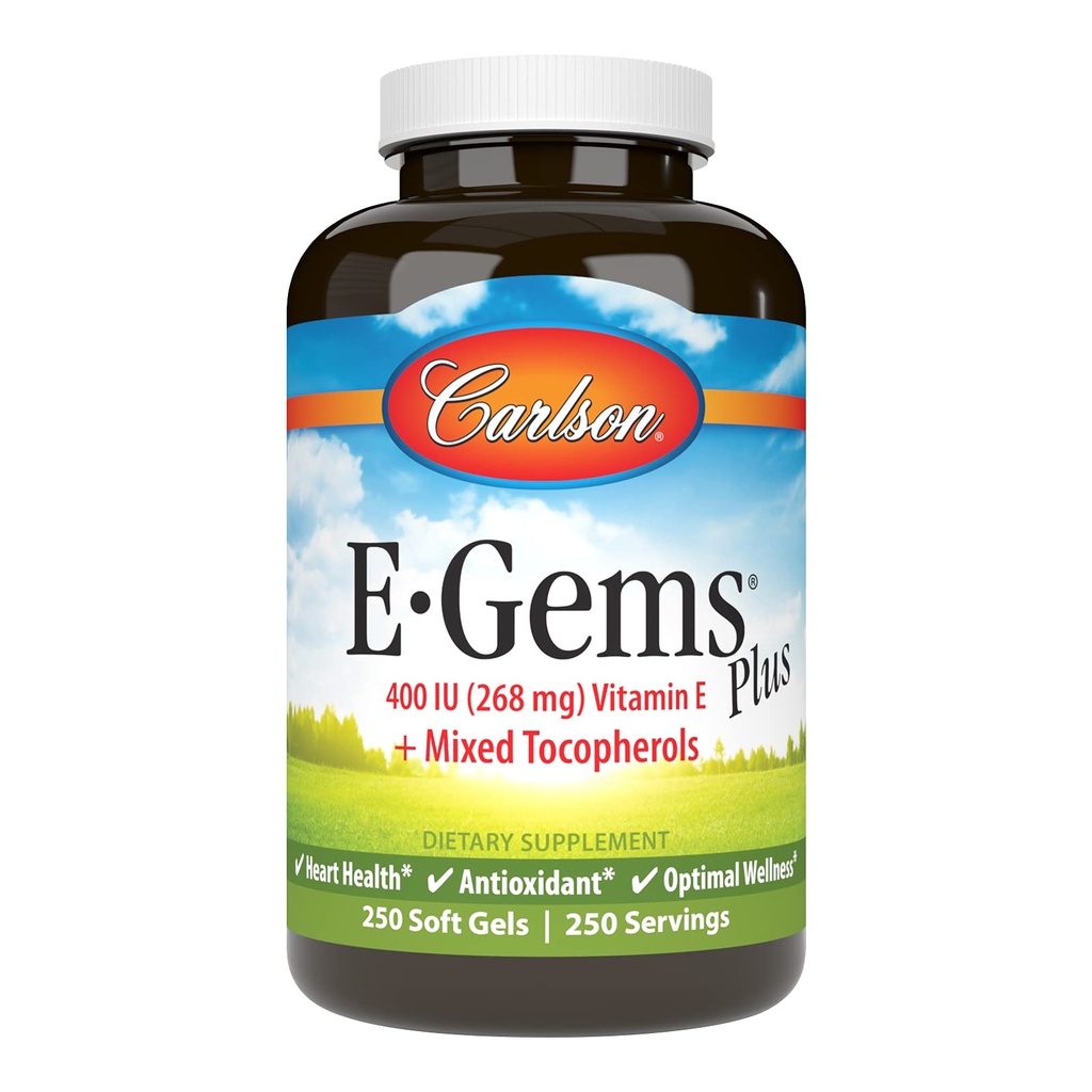 Carlson - E-Gems Plus, Vitamina E natural 400 UI, Suporta um coração saudável, 250 géis macios