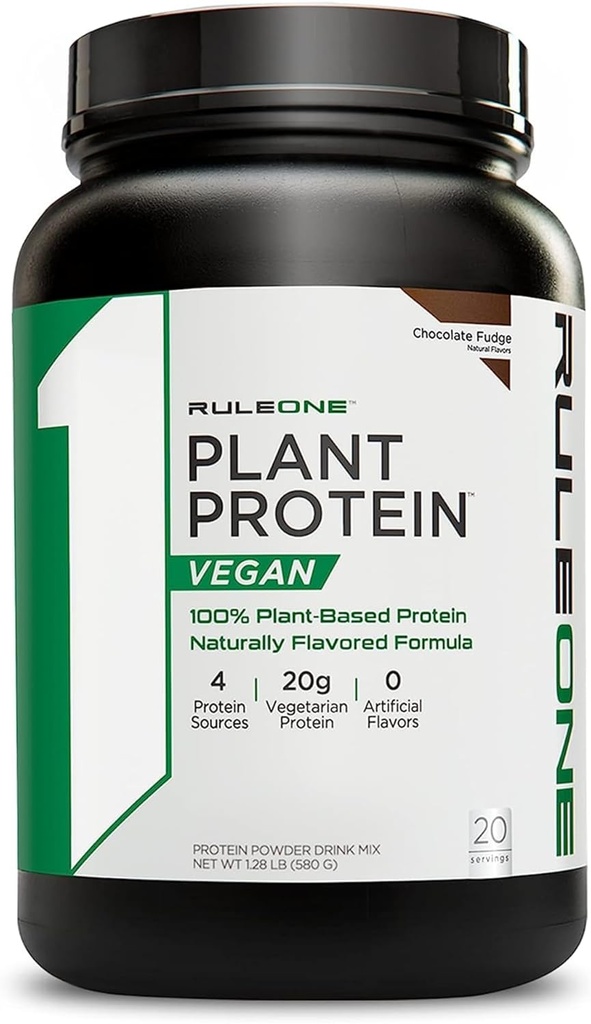 Regra 1 R1 Proteína vegetal, Chocolate Fudge - 1,28 lbs Pó - 20g Proteína Vegan + Naturalmente ocorrendo aminoácidos - 20 Servings