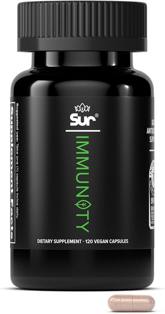 Sur Immunity Imune Support Supplement with Vitamina C, Cereja de Acerola, Extrato de Chá Açafrão & Verde - Regime de Bem-Estar de Defesa Optimal, Antioxidante Mistura & Vegan Polyfenol Supplement (120 Cápsulas)