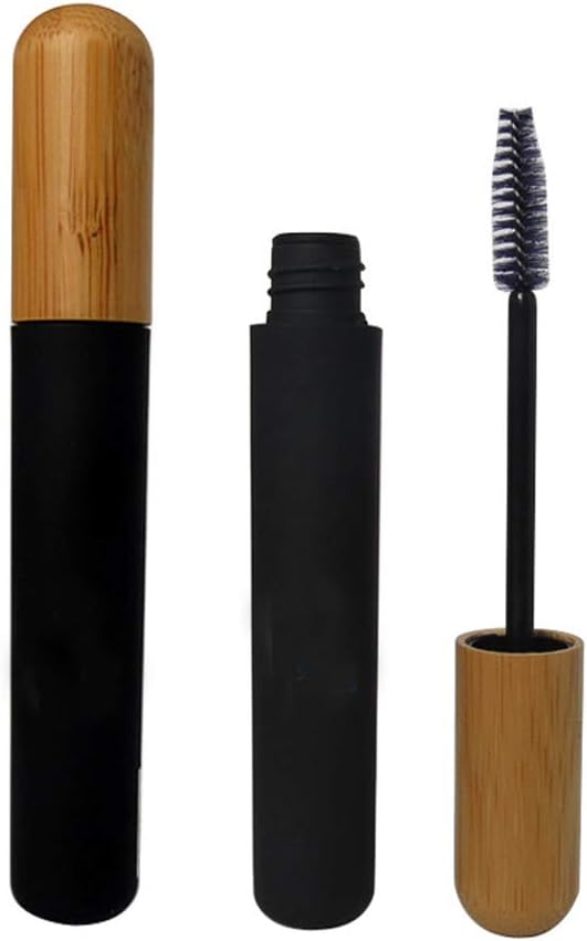 Mollensiuer 2Pcs 6ml Refiláveis Frascos de tubo de máscara vazio Frascos Black Reusable Cyelash Cream Garrafa de recipiente com vara de cílios e boné de bambu para DIY Mascara, Viagens