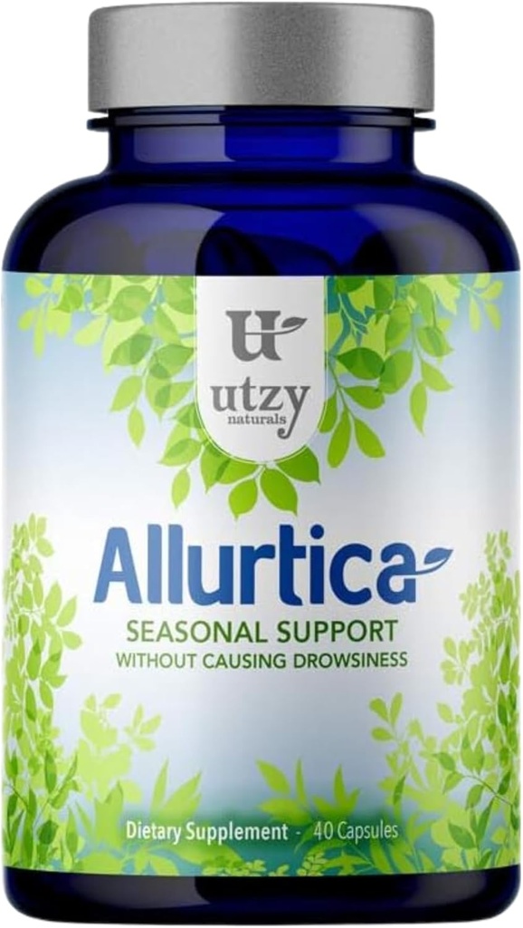 Utzy Naturals Allurtica Suplemento de Suporte Respiratório e Sinus com Quercetin e Nettle Stinging . Suporte Sazonal para Adultos e Crianças.