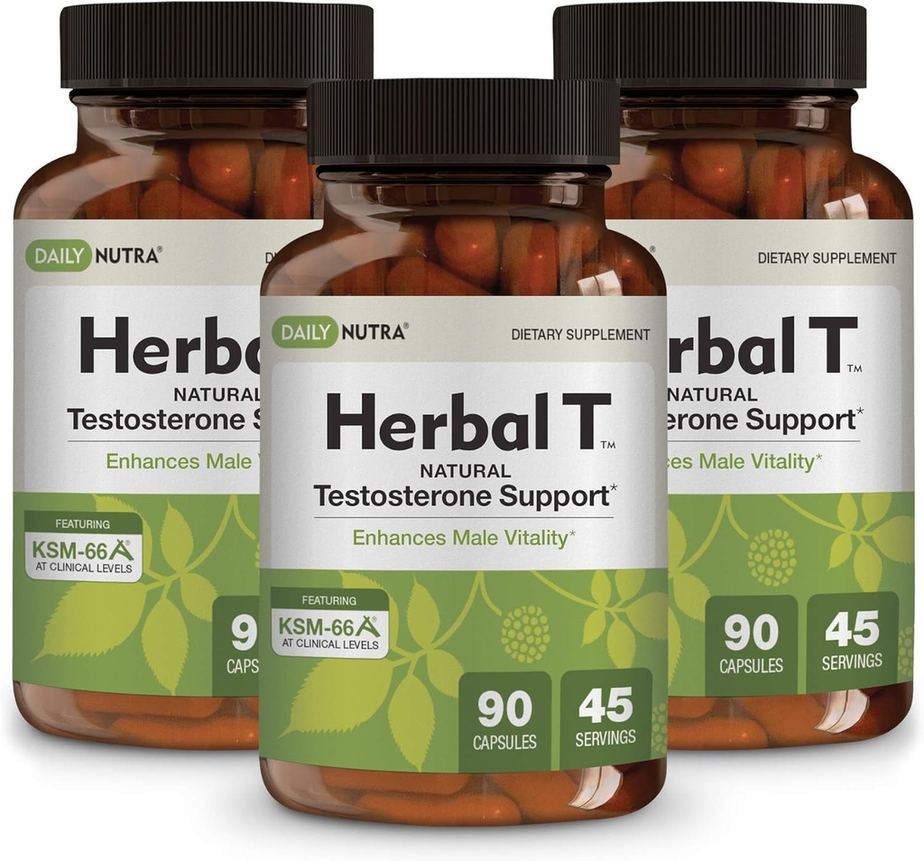 DailyNutra Herbal T Suplemento de Fórmula de Saúde para Endurance, Vitalidade e Envelhecimento Saudável - com KSM-66 Ashwagandha, Tongkat Ali, Tribulus, Eleuthero, & Horny Goat Weed (3-Pack)