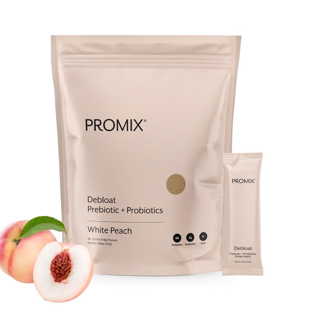 ProMix Nutrition Debloat Prebióticos e Probióticos, Bloating Alief for Women, Gut Cleanse Detox for Men e Imune Support - White Peach - 30 Servings (Pacote de 30)