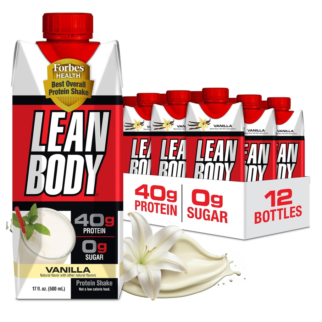 Corpo magro pronto para beber Baunilha Protein Shake, 40g Protein, Whey Blend, 0 Açúcar, Sem glúten, 22 Vitaminas & Minerals, 17 Fl Oz (Pacote de 12) LABRADA