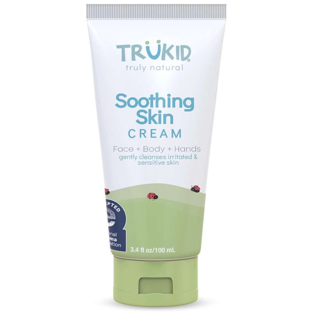 TruKid Natural Eczema Creme para Crianças, Crianças e Bebês, NEA-Aceitado para Eczema, Seguro para Pele Sensível no Rosto, Corpo, & Mãos, Incentivo, Hidratos e Hidratos Irritada & Pele Comichão, 3.4 oz