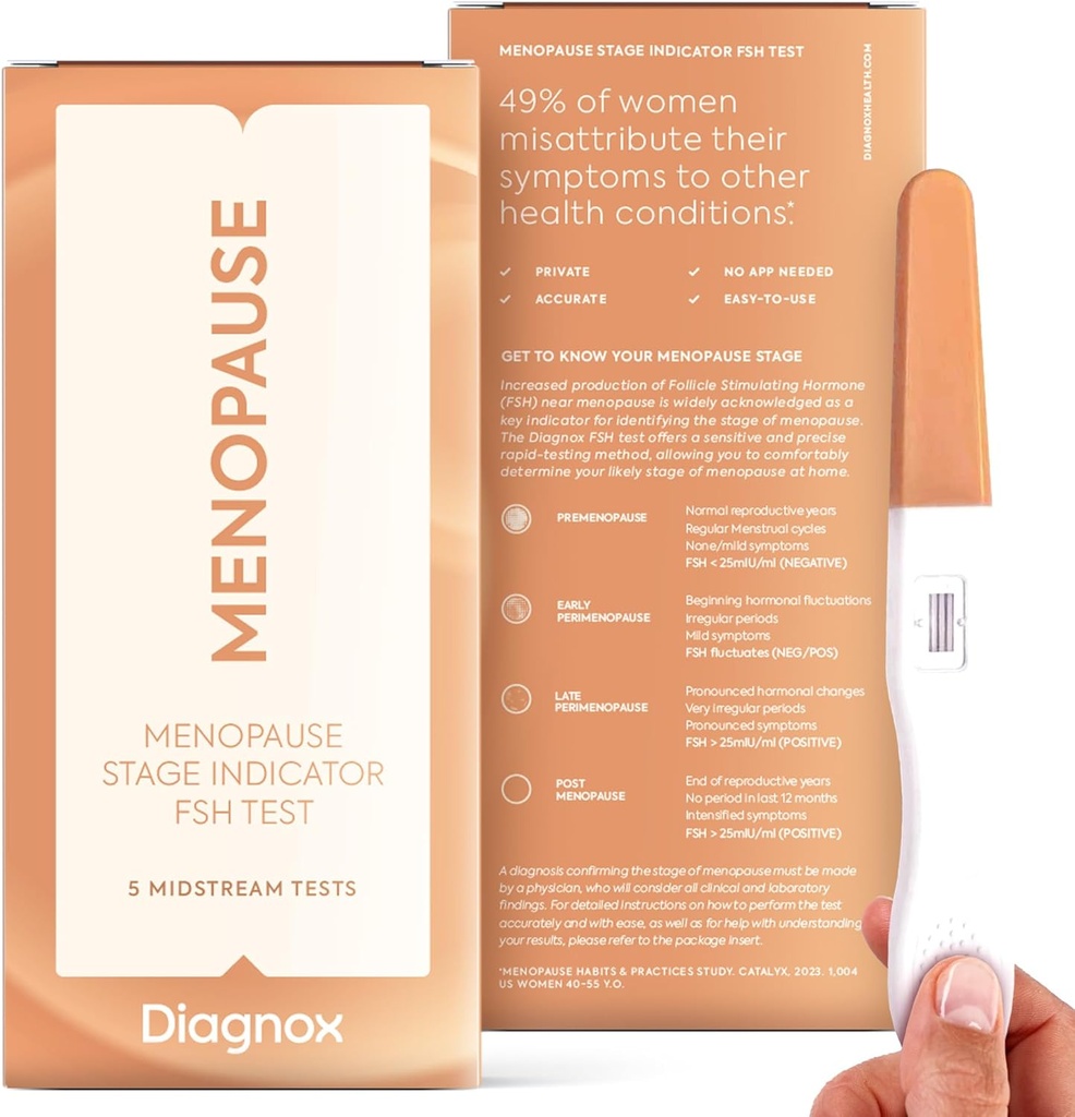DIAGNOX FSH Menopause Test Kit - 5 Pack Menopause Stage Indicator - Clinical Grade Midstream FSH Teste em casa - Nenhum aplicativo móvel necessário