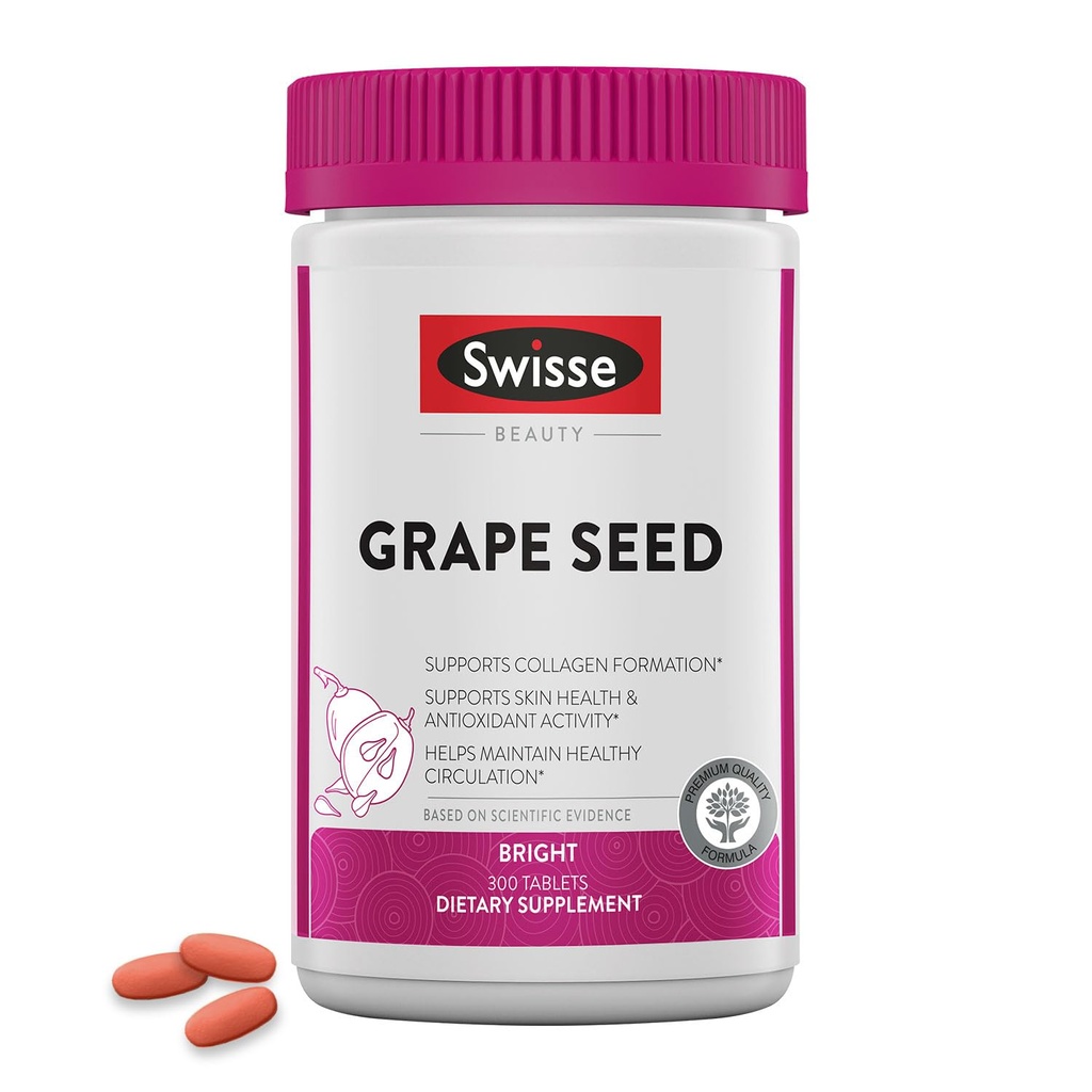 Swisse Grape Seed Extract Cápsulas Antioxidante Herbal Supplement – Suplemento de Polifenóis de Sementes de Uva + Antioxidante Vitamina C – Promove a Saúde da Pele e Produção de Colágenos – 300 Comprimidos