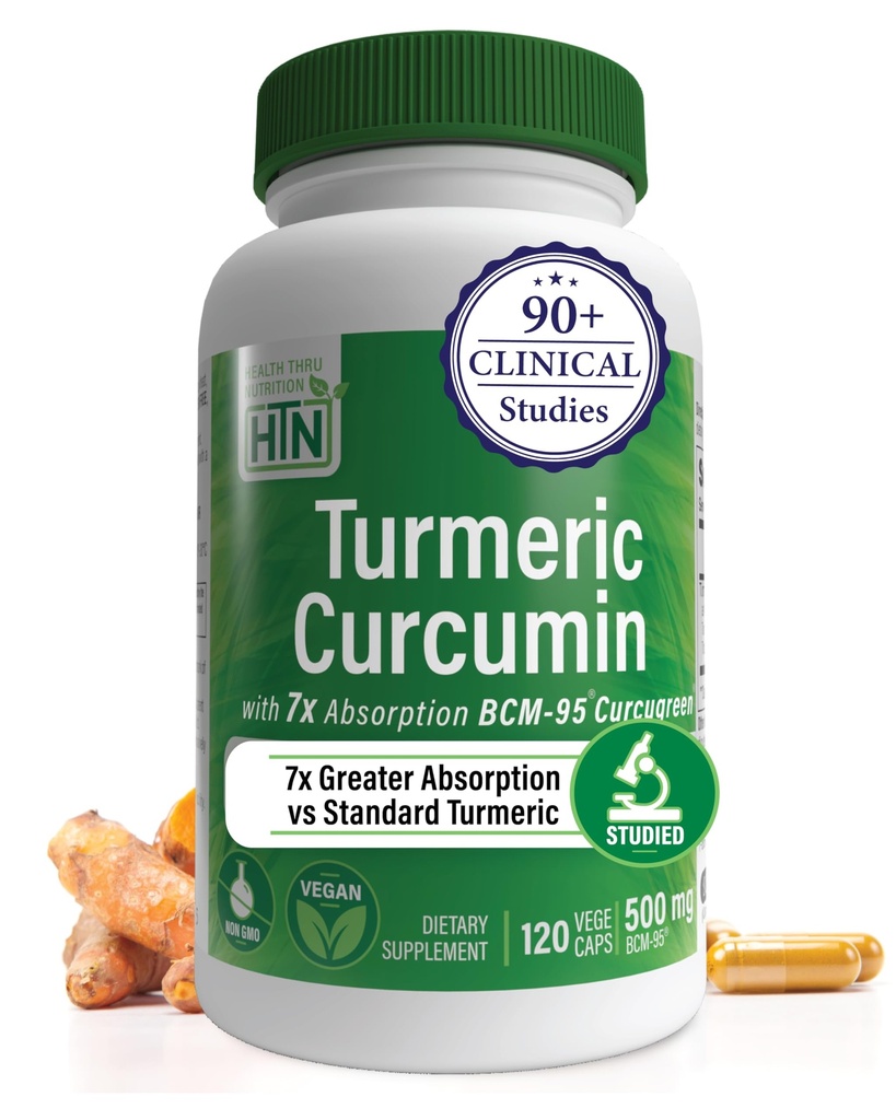 Saúde Thru Nutrition Turmeric Curcumin Complex 500mg Suplemento como BCM-95 Curcugreen Clinically Studied □ Vegan Certified (Pack de 120)