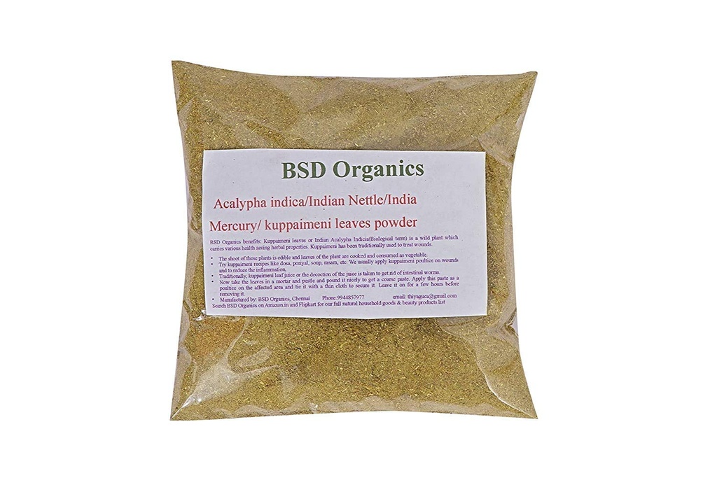 BSD ORGANICS Deixa Pó de Acalypha indica/Nettle indiano/Múrcúrio indiano/Folha de cobre indiano/kuppaimeni (50 Gram / 1.7 Ounce)